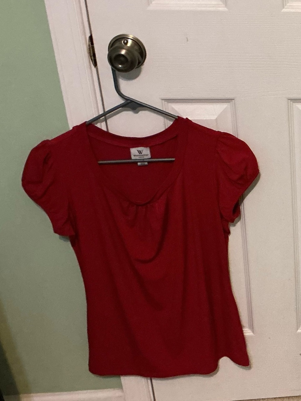 Worthington Red Short Sleeve Scoop Neck Top with Gather Detail